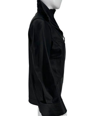 Pamella Roland Black Lambskin Moto-Inspired Leather Jacket – Large