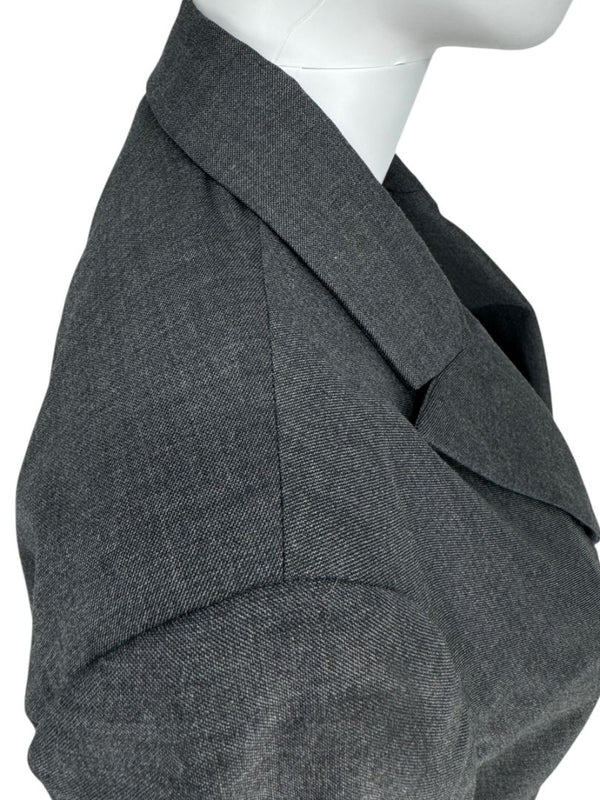 Brunello Cucinelli Charcoal Gray Virgin Wool Cropped Blazer with Monili Trim – Size IT 44