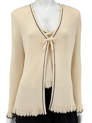 St. John Collection Cream Knit Twin Set with Black Trim – Size 6