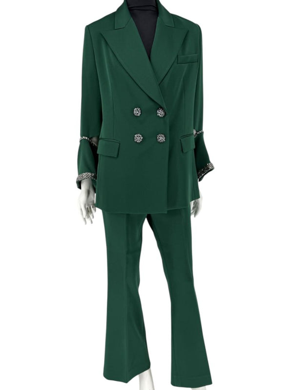 Pamella Roland Green Pantsuit with Embellished Blazer – Large
