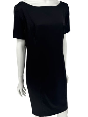 Pamella Roland Black Back Button Shift Dress with Gold Hardware - Large