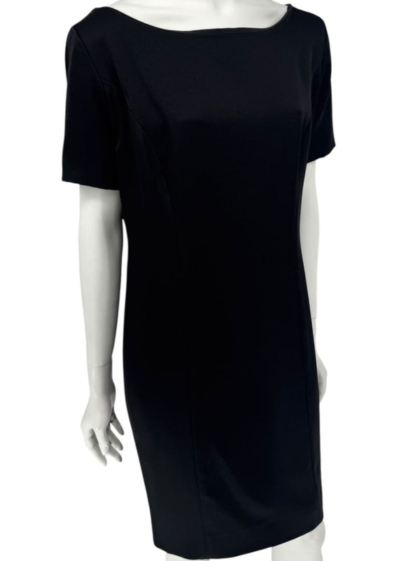 Pamella Roland Black Back Button Shift Dress with Gold Hardware - Large