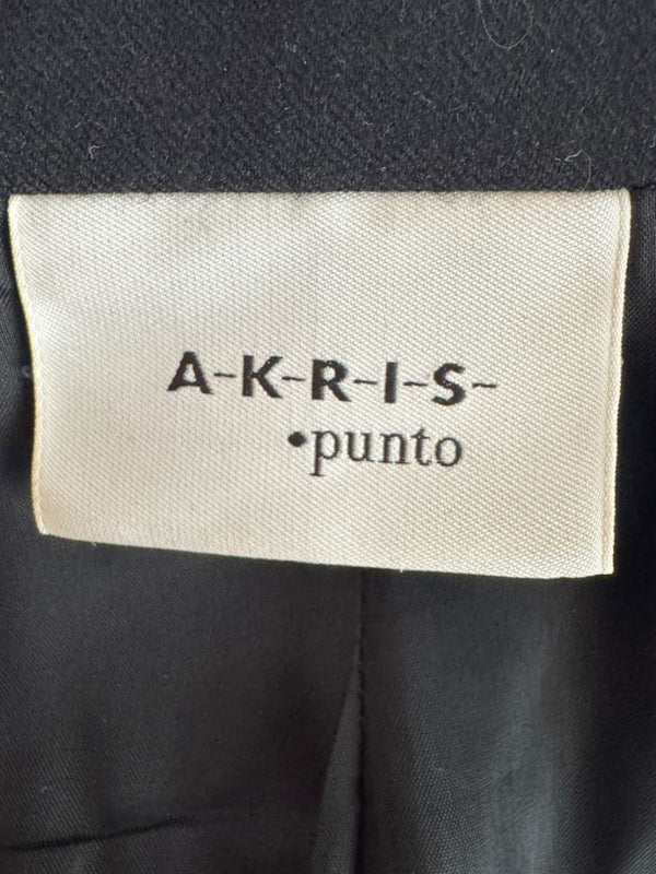 Akris Punto Black Wool Jacket with Leather & Velvet Appliqué – Size US 12