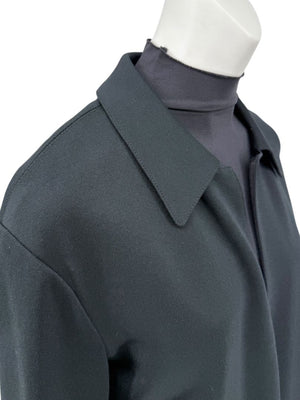 Pamella Roland Black Long Coat Minimalist Hidden Placket Shirt Collar - Large