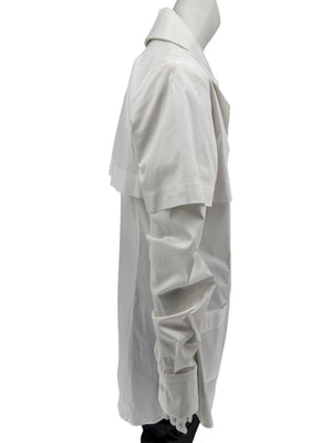 Pamella Roland White Button-Front Shirt with Cape Detail – Large