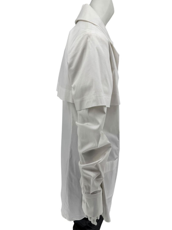 Pamella Roland White Button-Front Shirt with Cape Detail – Large