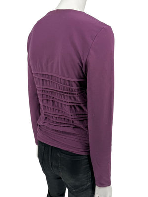 Wolford Plum Textured Pleated Long-Sleeve Top – Large