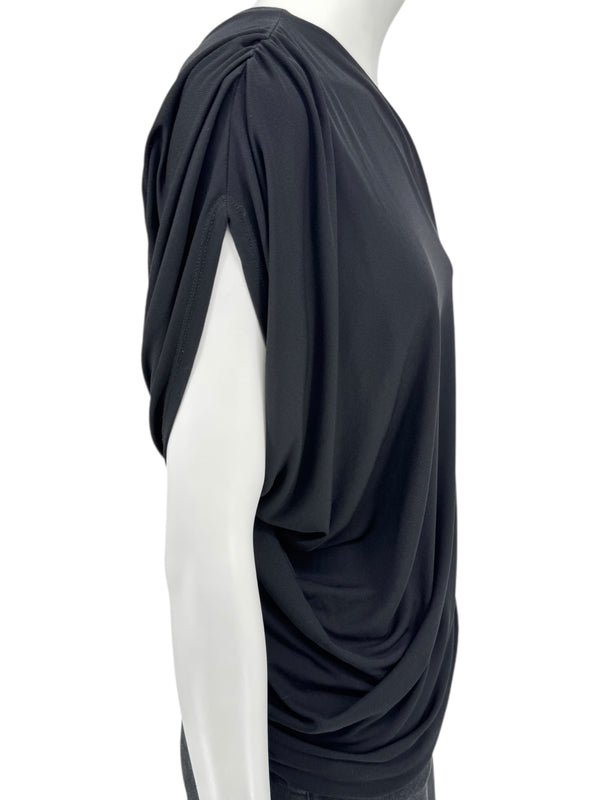 Lida Baday Black One-Shoulder Draped Top – Size XS