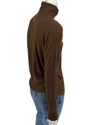 Burberry London Brown Ribbed Silk-Wool-Cashmere Turtleneck Sweater – Size L