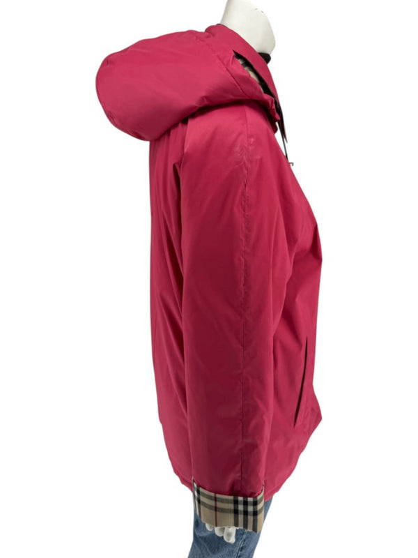Burberry London Fuchsia Hooded Check-Lined Jacket – Size L
