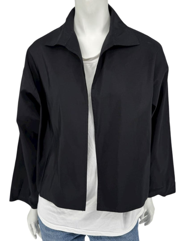 Zoran Black 100% Silk Cropped Jacket – Size Large