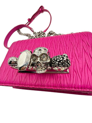 Alexander McQueen Women’s Fuchsia Pink Leather Knuckle Clutch Shoulder Bag