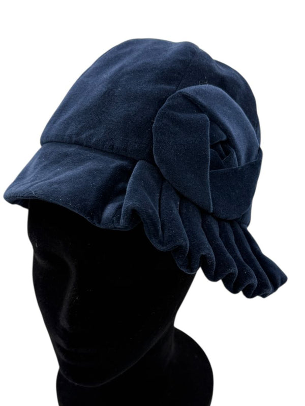 Eugenia Kim Blue Velvet Rosette Cloche-Style Hat