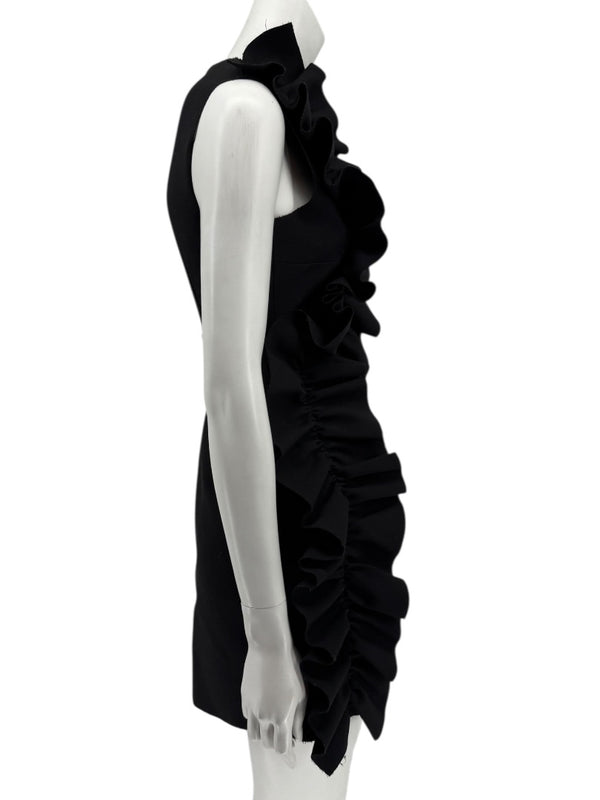 MSGM Women’s Black Sleeveless Ruffle-Trim Mini Dress – Size 38
