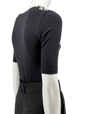 Wolford Black Embellished Shoulder "Heavy Metal" Bodysuit – Size XS