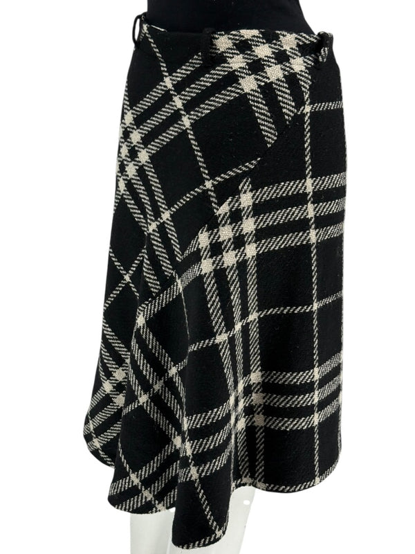 Burberry Women’s Black & White Plaid Wool Skirt – Size XS/S