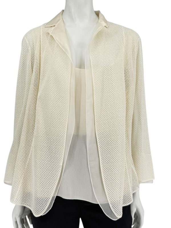Akris Ivory Tank Camisole & Mesh Jacket Twin Set – Size US 16 (F 48 / D 46)