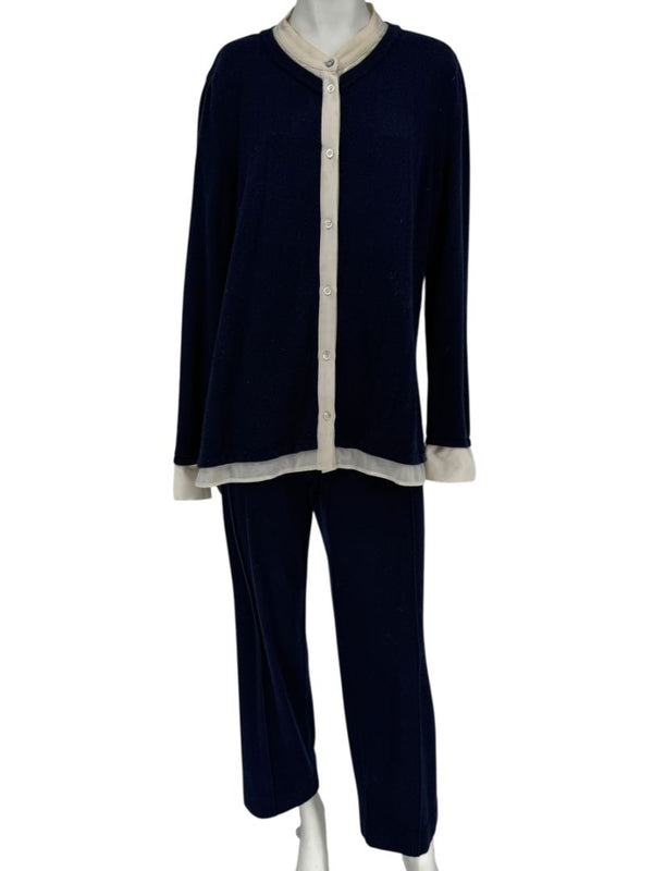 Escada Navy Cashmere Button-Front Lounge Sweater & Pant Set – Size: XL
