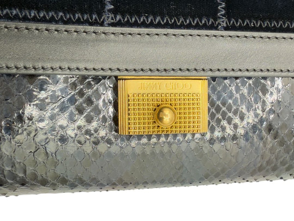 Jimmy Choo Navy Velvet & Snakeskin Chain Shoulder Bag