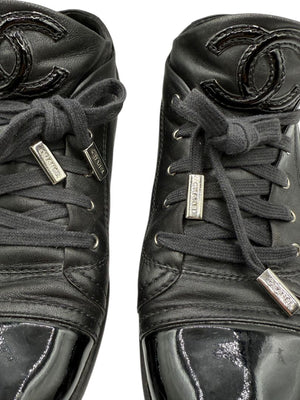Chanel Black Leather & Patent Cap Toe Sneakers – Size 40