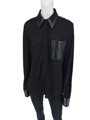 Victoria Beckham Black Blouse with Leather Trim – Size US 10 / UK 14