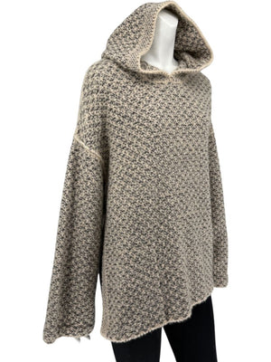 Loro Piana Taupe & Black Textured Cashmere Hooded Sweater - Size S