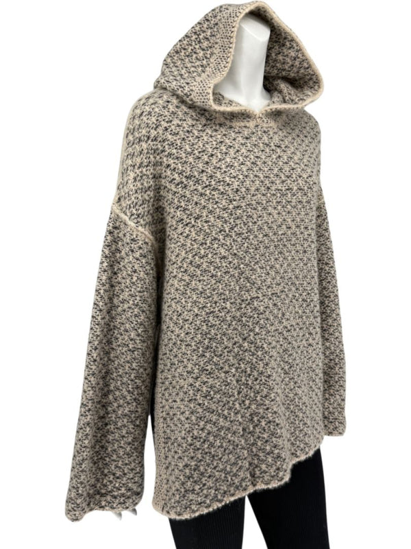 Loro Piana Taupe & Black Textured Cashmere Hooded Sweater - Size S
