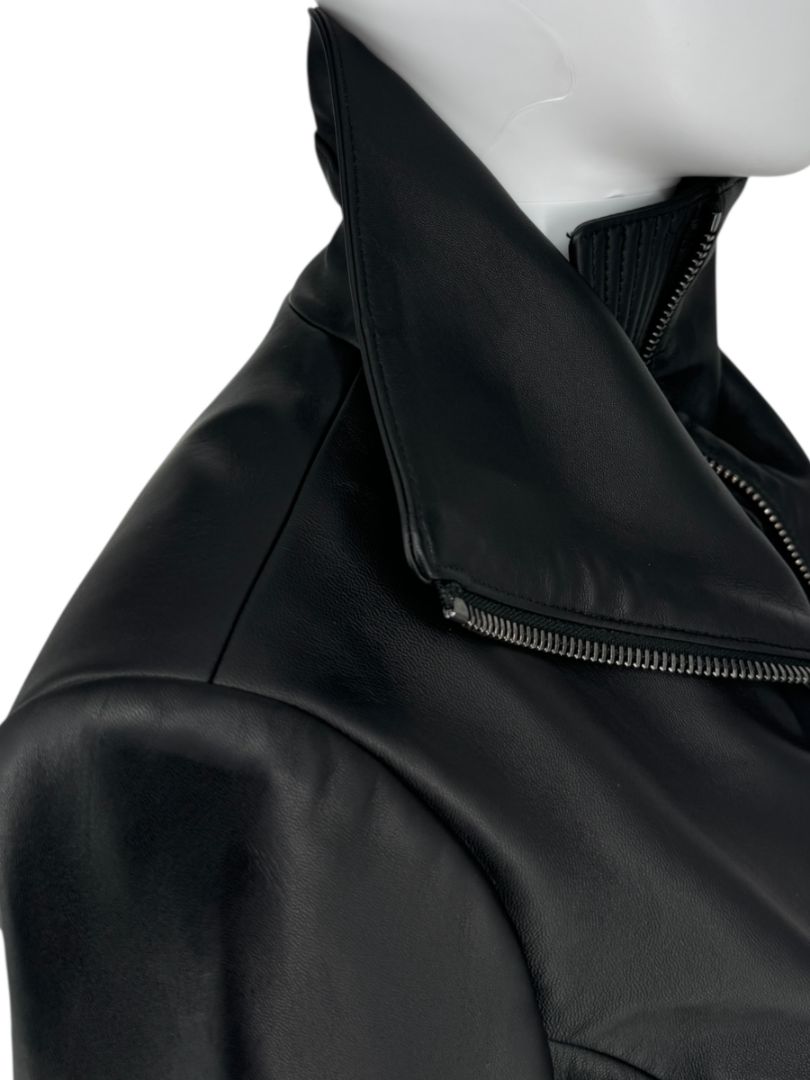 Pamella Roland Black Lambskin Moto-Inspired Leather Jacket – Large
