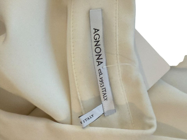 Agnona White Silk Viscose Lace Inset Shirt Blouse Black Beige Panel Italy Size 42