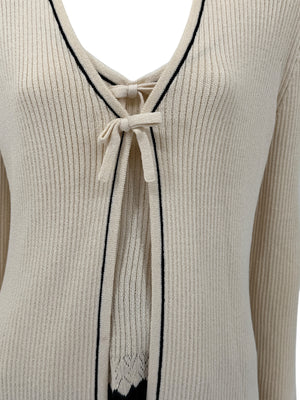 St. John Collection Cream Knit Twin Set with Black Trim – Size 6