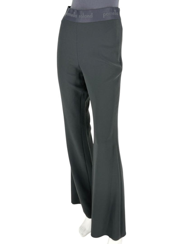 Pamella Roland Black Flared Trousers with Logo Waistband – Large