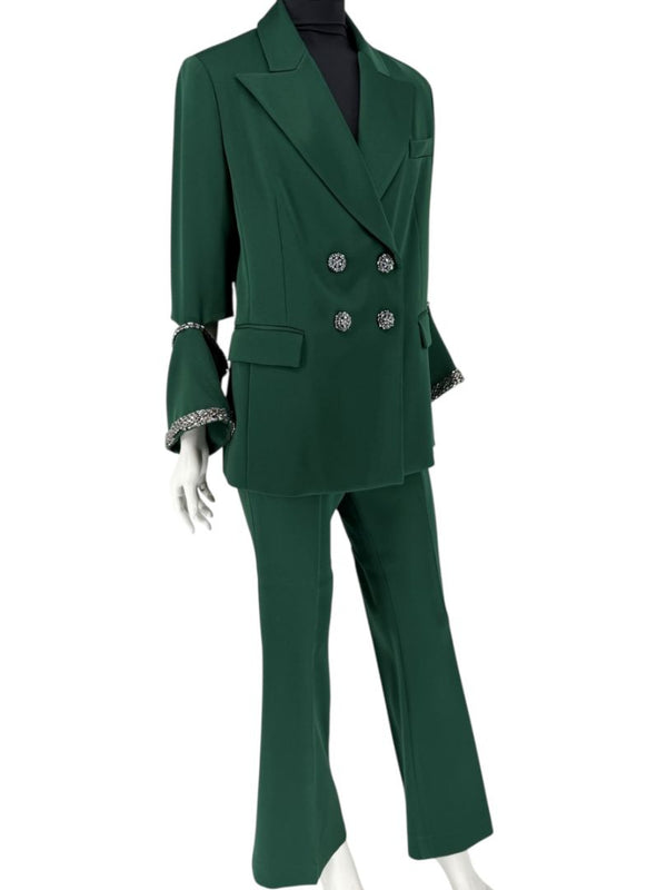 Pamella Roland Green Pantsuit with Embellished Blazer – Large