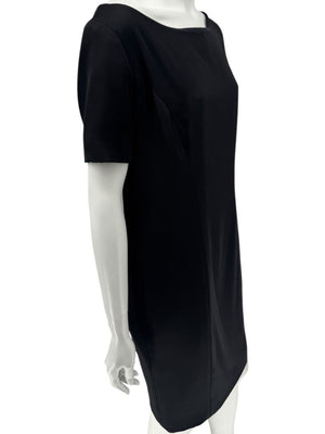 Pamella Roland Black Back Button Shift Dress with Gold Hardware - Large