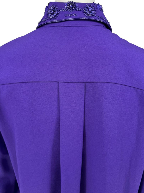 Pamella Roland Purple Beaded Collar & Cuff Shirt Dress with Slip – Large