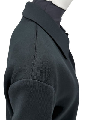 Pamella Roland Black Long Coat Minimalist Hidden Placket Shirt Collar - Large