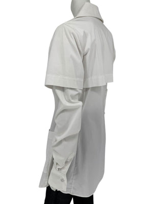 Pamella Roland White Button-Front Shirt with Cape Detail – Large