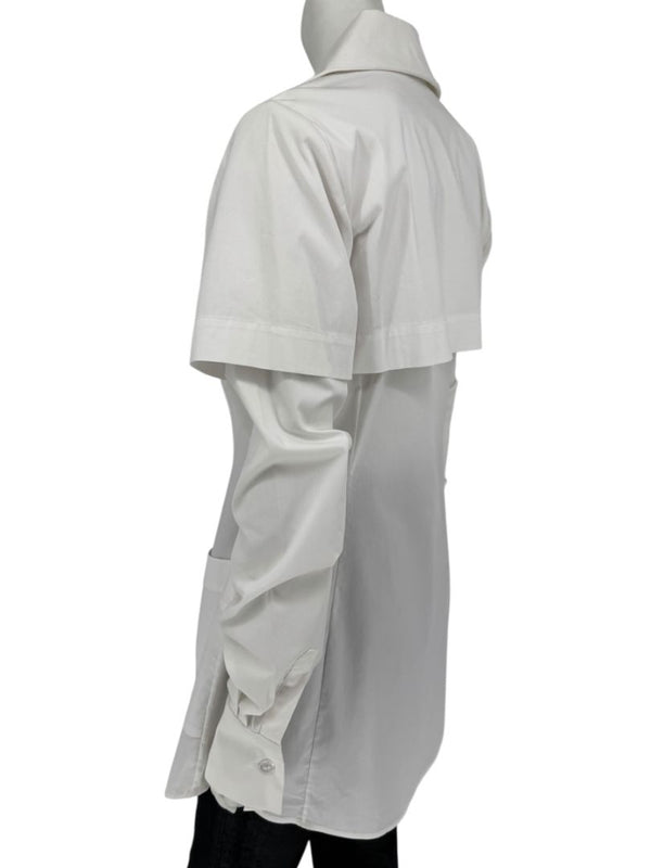 Pamella Roland White Button-Front Shirt with Cape Detail – Large