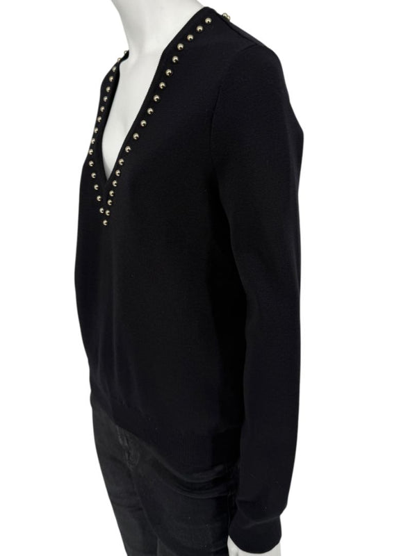 Givenchy Paris Black Wool Studded V-Neck Sweater – Size M