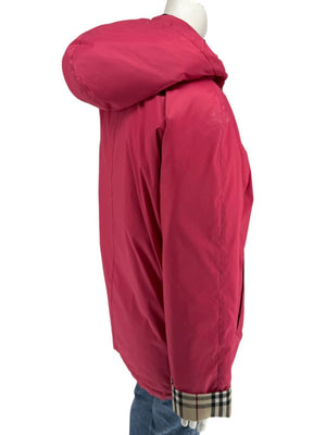 Burberry London Fuchsia Hooded Check-Lined Jacket – Size L