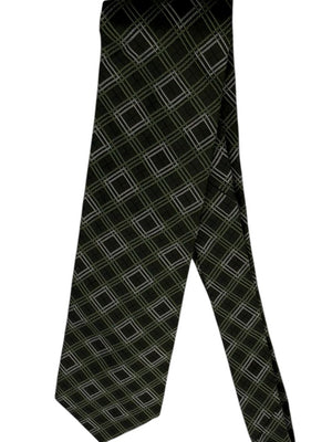 Burberry London Olive Green Geometric Plaid Silk Tie