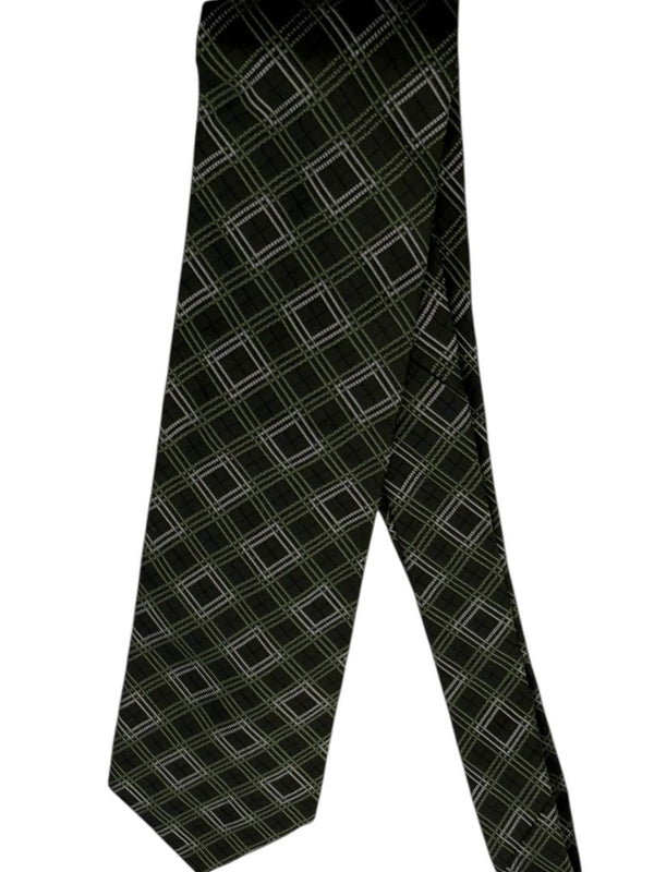 Burberry London Olive Green Geometric Plaid Silk Tie