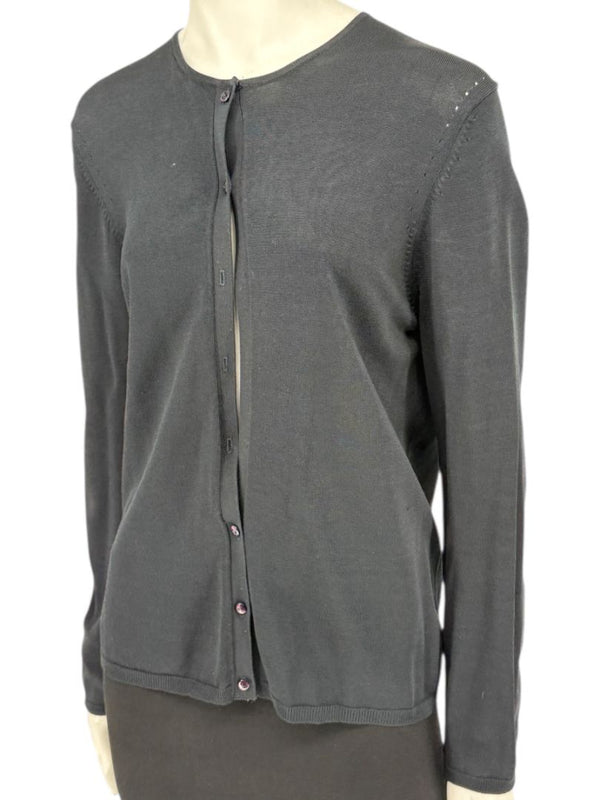 Oscar Navy Rayon-Nylon Knit Cardigan – Size L