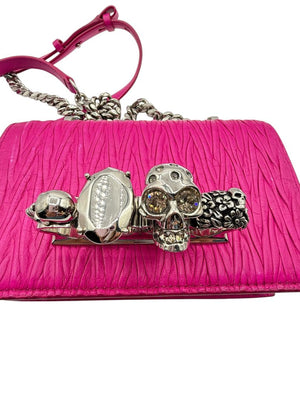 Alexander McQueen Women’s Fuchsia Pink Leather Knuckle Clutch Shoulder Bag