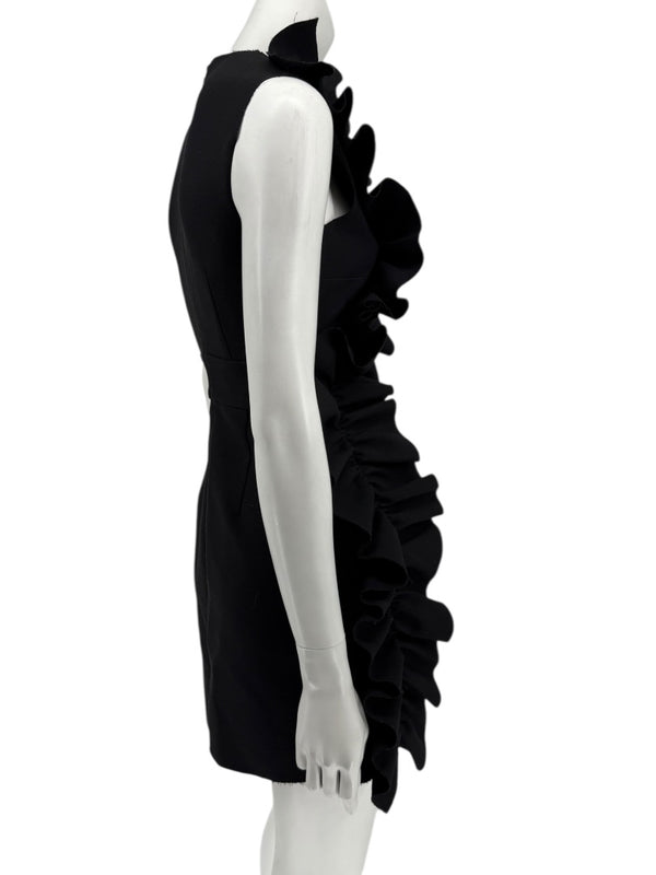 MSGM Women’s Black Sleeveless Ruffle-Trim Mini Dress – Size 38