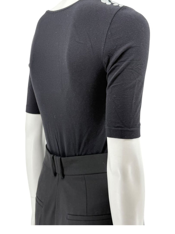Wolford Black Embellished Shoulder "Heavy Metal" Bodysuit – Size XS