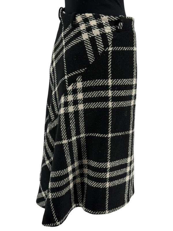 Burberry Women’s Black & White Plaid Wool Skirt – Size XS/S