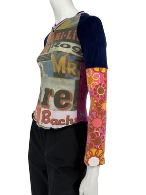 Custo Barcelona Graphic Patchwork Long-Sleeve Top – Size Small