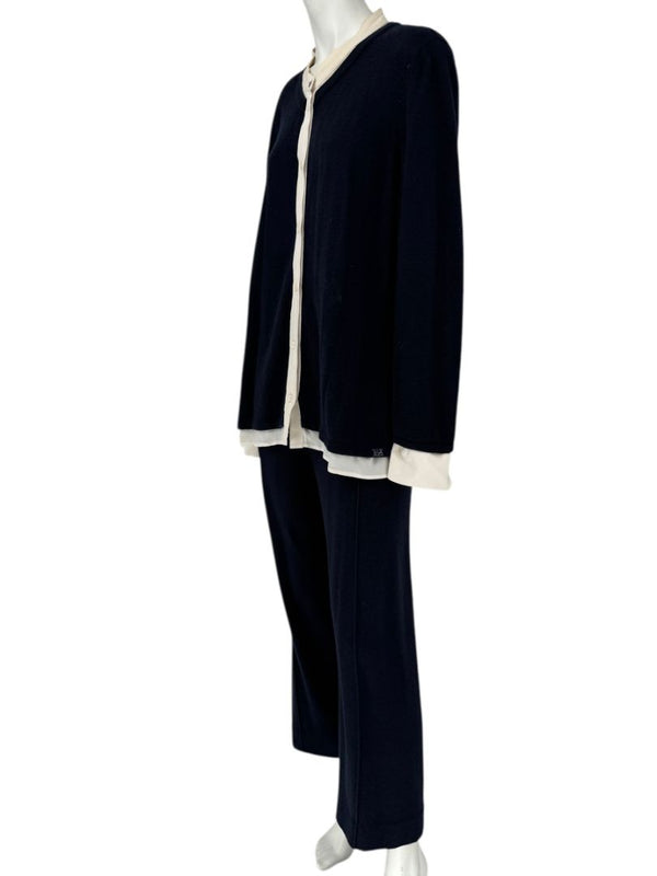Escada Navy Cashmere Button-Front Lounge Sweater & Pant Set – Size: XL