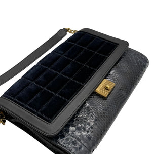 Jimmy Choo Navy Velvet & Snakeskin Chain Shoulder Bag