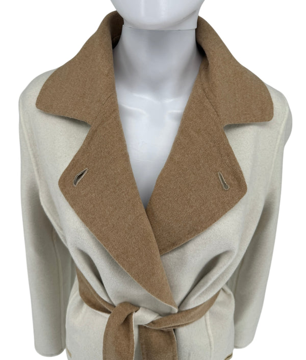 Kiton Brown & Ivory Reversible Cashemere Coat - NWT - Size 10